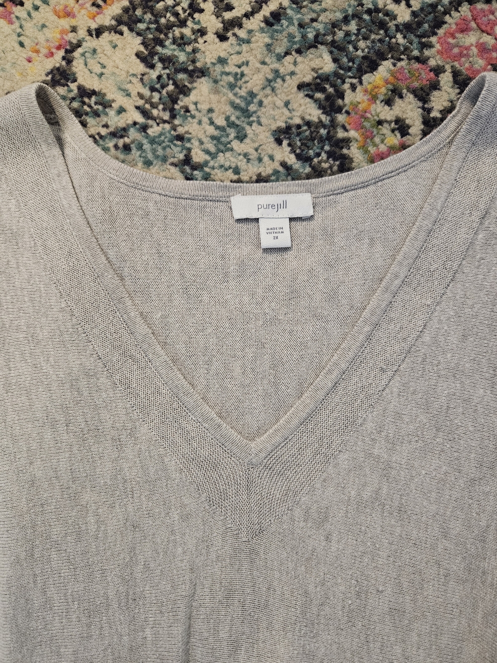 J. Jill Pure Jill V-Neck 3/4 Sleeve Lightweight Sweater In Pumice Heather Sz 2X - Picture 6 of 10